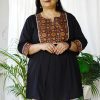 Black Ajrakh Patch Tunics for Plus Size