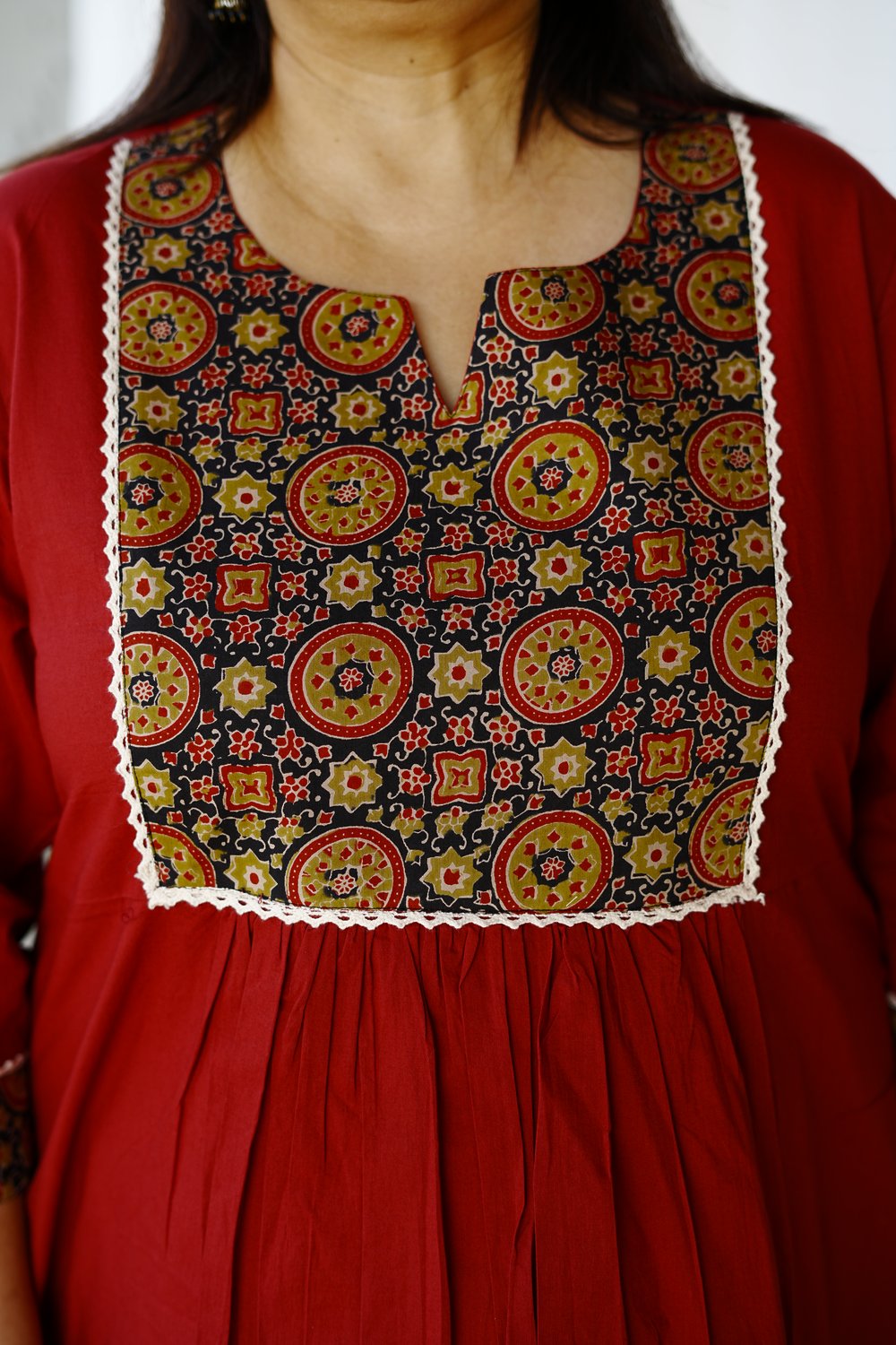 Maroon Ajrakh Patch Tunics for Plus Size