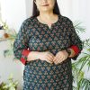 Plus Size Green Jaipuri Printed Short Kurta