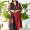 Maroon Black Butta Dupatta Set