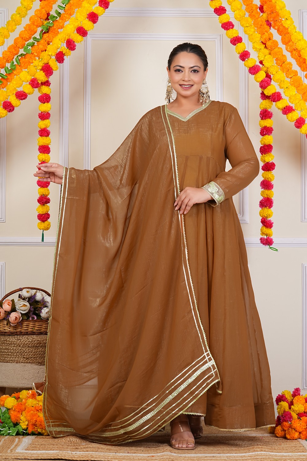 Zahra Brown Sundari Silk Anarkali Dress