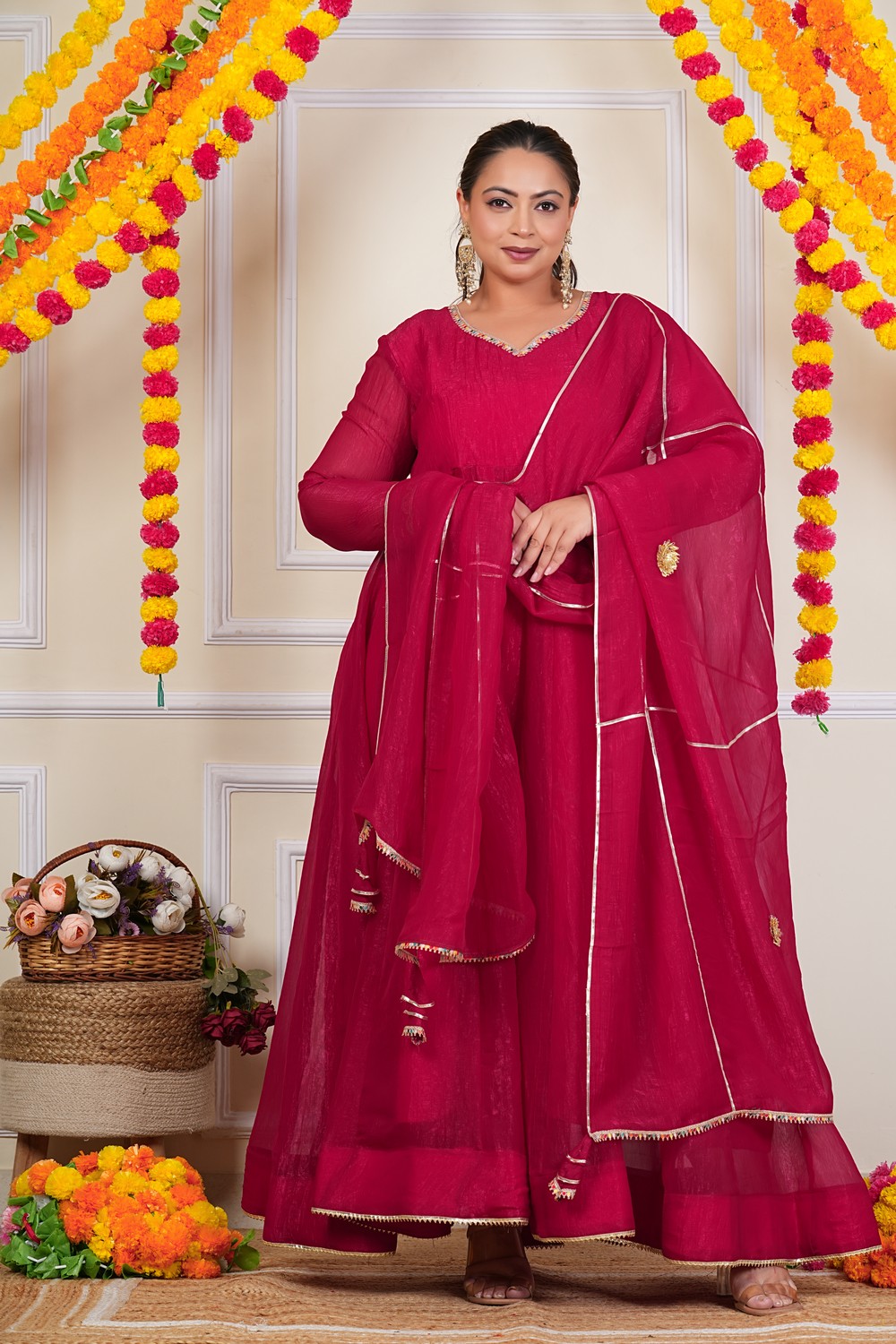 Rani Pink Sundari Silk Anarkali Dress