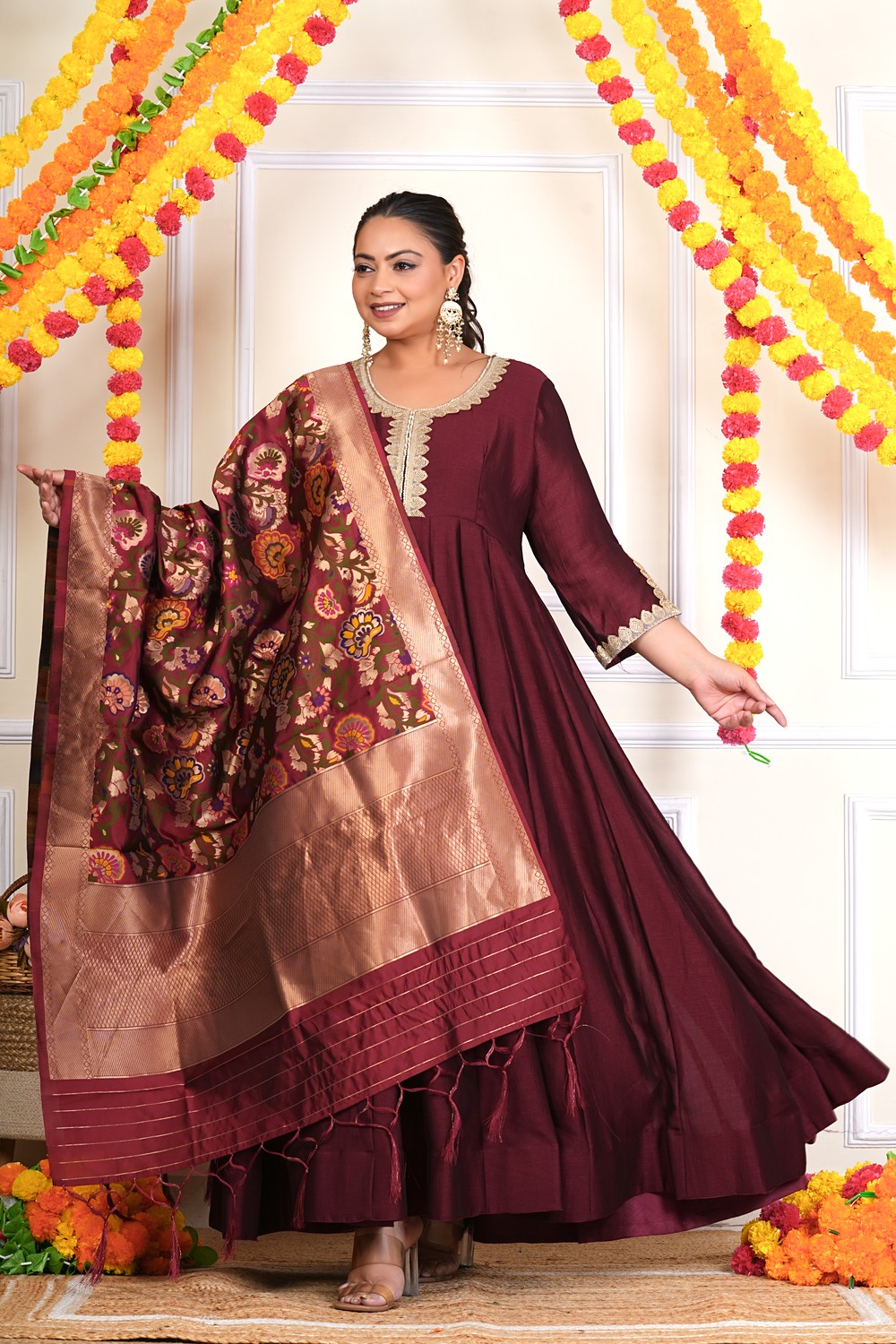 Maroon Sundari Silk Anarkali Dress