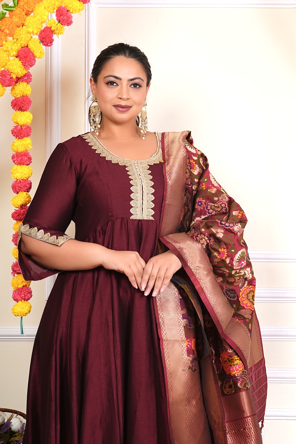 Maroon Sundari Silk Anarkali Dress