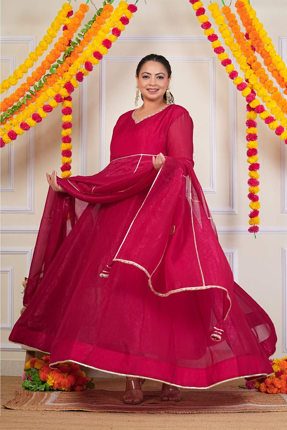 Rani Pink Sundari Silk Anarkali Dress